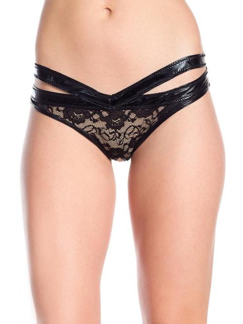 Sheer Floral Lace Crotchless Briefs